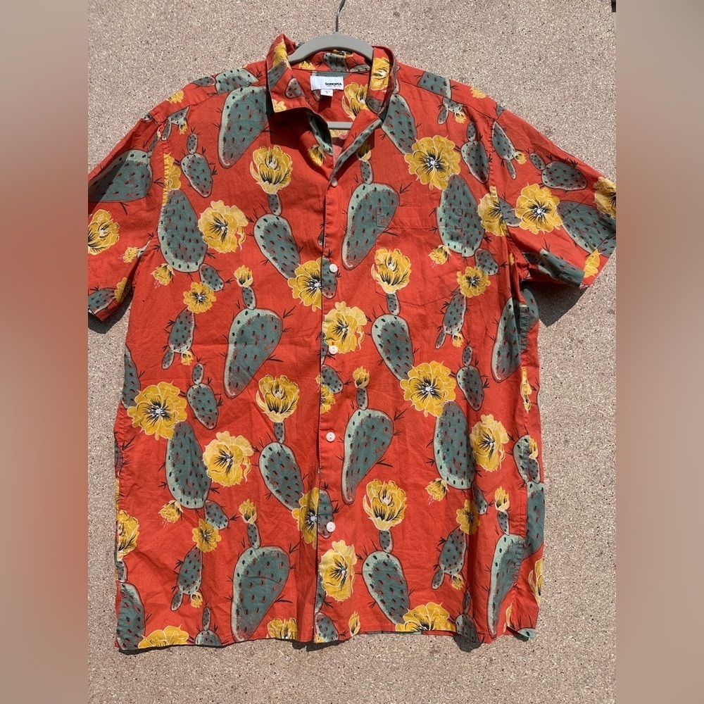 Sonoma Red and Green Casual Button Down Shirt Size Large